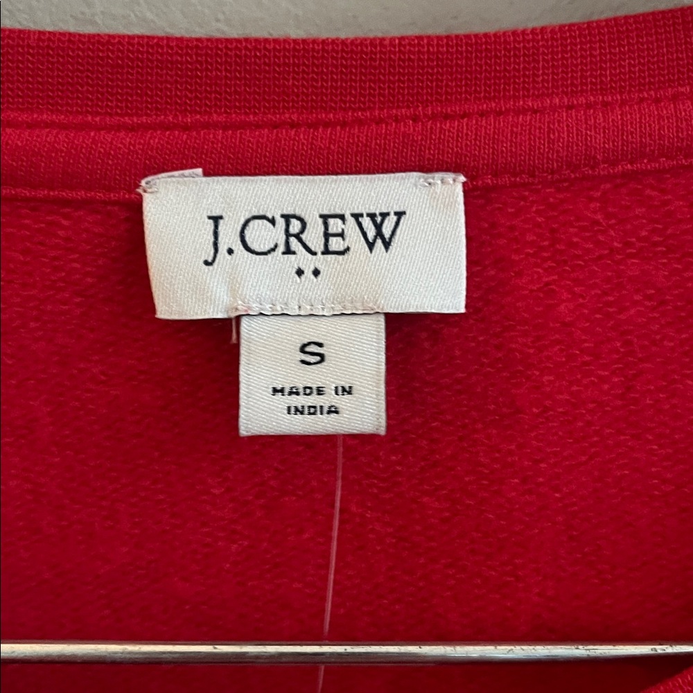 J Crew red puff sleeve dressy sweatshirt top beaded shoulder size small - Picture 6 of 15